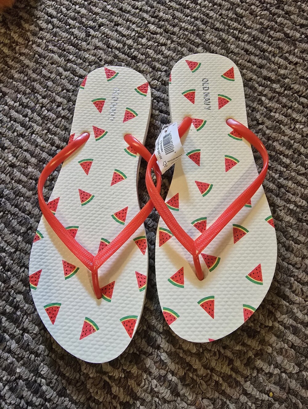 Old Navy White Watermelon Print Flip Flops with Red Straps